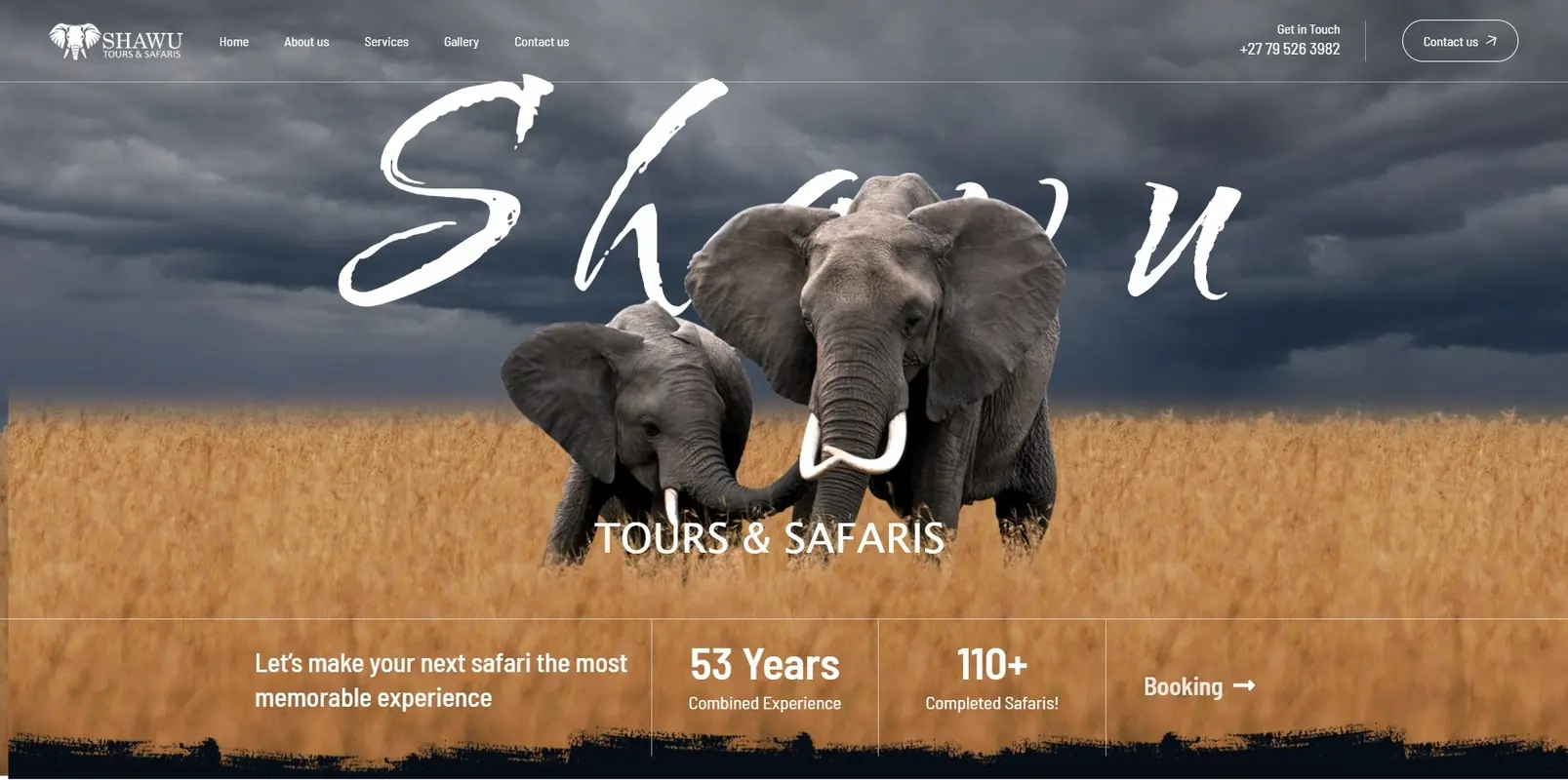 Screenshot of the Shawu Tours and Safaris website